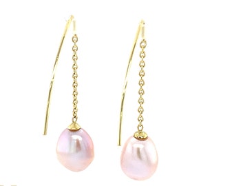 14k gold pink pearl earrings