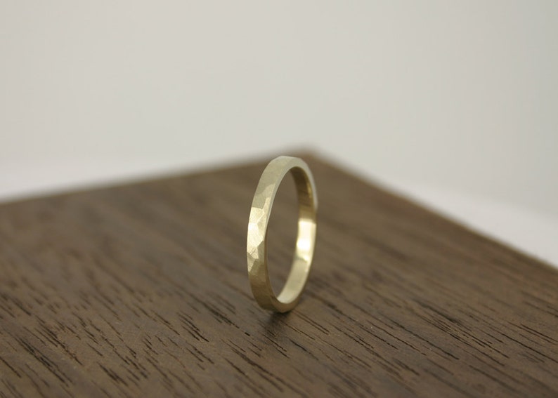 Wedding Ring Gold Hammered & Brushed, Hammered and Satin Brushed gold Wedding Band 14 k yellow gold contemporary jewelry image 2