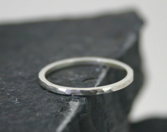 White Gold Hammered Ring – 14k white gold – hammered gold– rhodinated gold - hand made jewelry