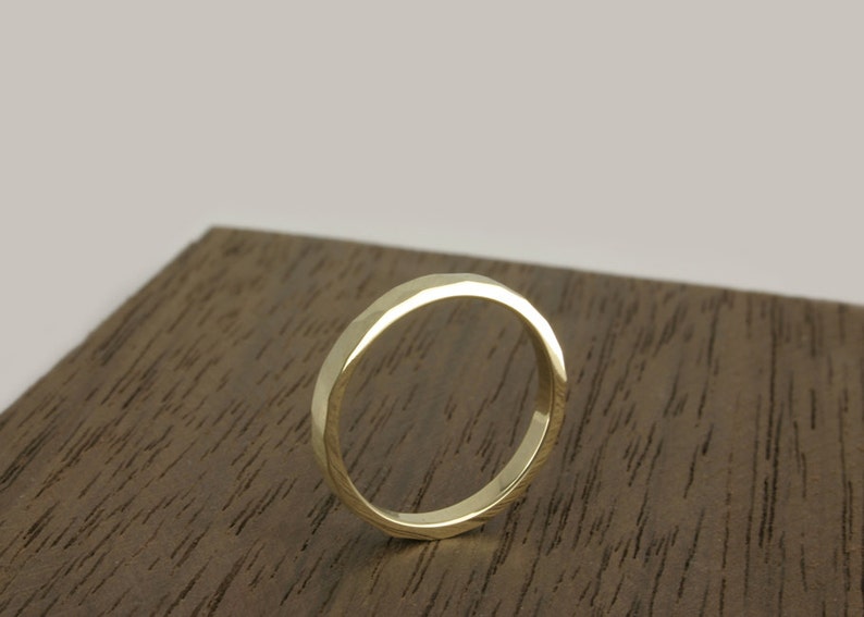 Wedding Ring Gold Hammered & Brushed, Hammered and Satin Brushed gold Wedding Band 14 k yellow gold contemporary jewelry image 3