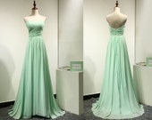 Long Mint Green Chiffon Bridesmaid Dress Wedding Party Dress Sweetheart Simple Elegant Formal Prom Dress Evening Gown for Weddings