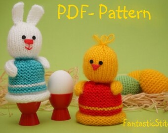 Knitting Pattern Eggcosy Easter Bunny Hare Rabbit Chicken Tutorial Instant Download PDF 16 Pages