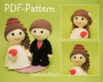 Crochet pattern wedding bride groom couple wave dress amigurumi PDF