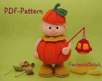 Crochet Pattern Pumpkin Man Amigurumi Autumn Helloween Instant Download PDF 26 Pages