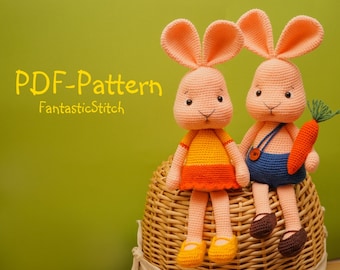 Crochet Pattern Easter Bunny Rabbit Hare Carrot  Amigurumi Tutorial Instant Download PDF 35 Pages