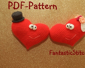 Crochet pattern heart wedding hat veil flower bride groom amigurumi Instant Download PDF 9 Seiten