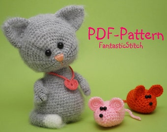 Crochet Pattern Amigurumi Cat Mouse Tutorial Instant Download PDF 13 Pages