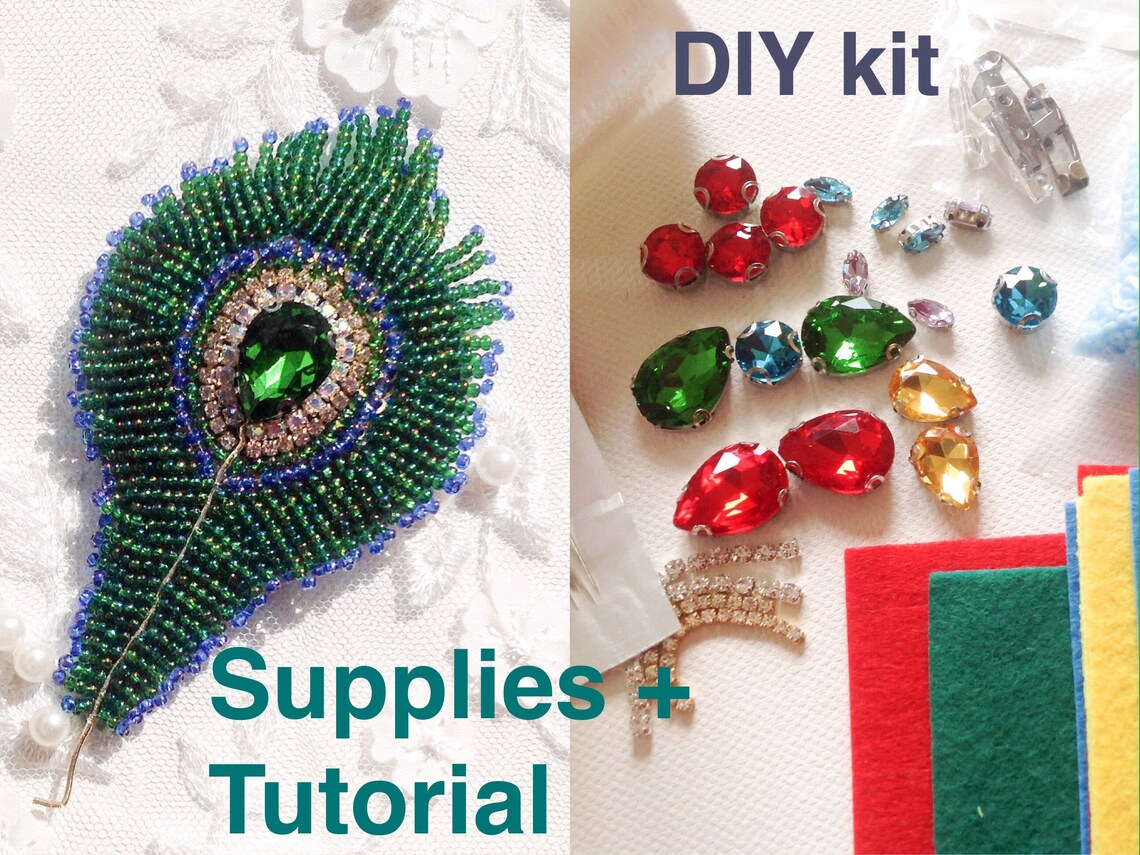 Peacock feather brooch brooch DIY kit handmade brooch Etsy