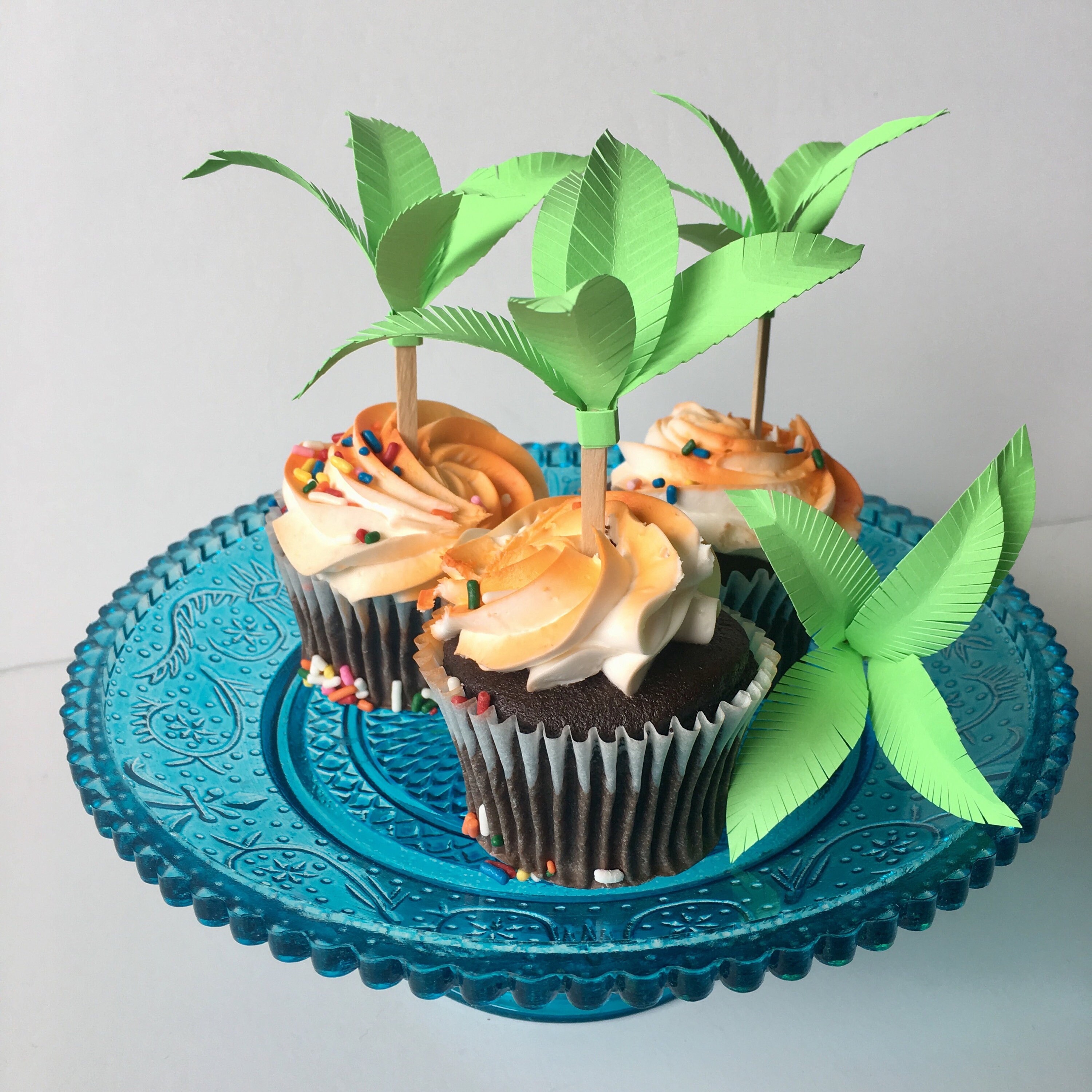Palm Tree Cupcake Toppers Beach Party Baby Shower Cupcake Etsy