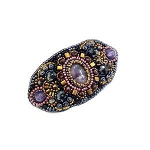 Purple beaded barrette Small hair clips for women Bead embroidery jewelry with gemstone Garnet Amethyst hair accessories Gift for sister
