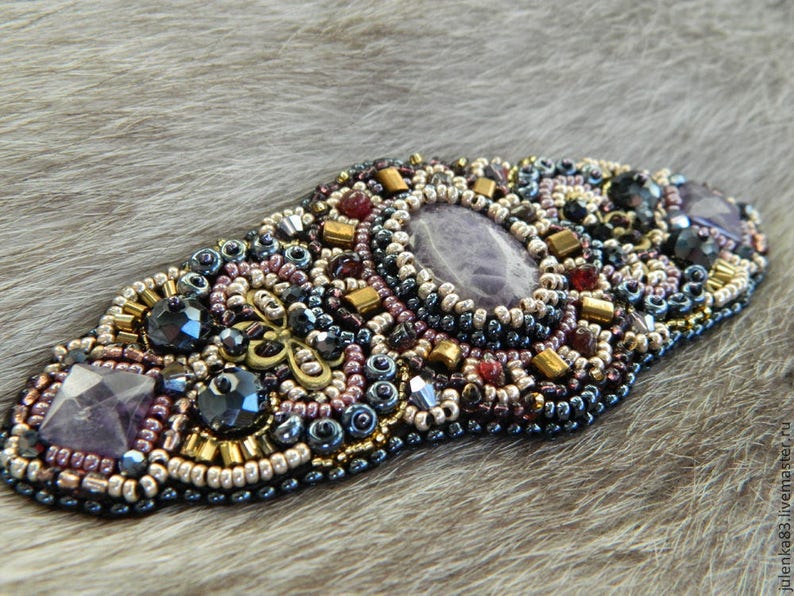 Barrette for women Purple barrette Beaded hair clip Gemstone Etsy