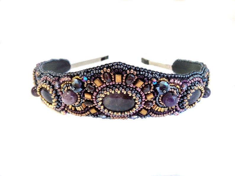 Kokoshnik Purple Beaded Statement Headband Bead Embroidery Etsy