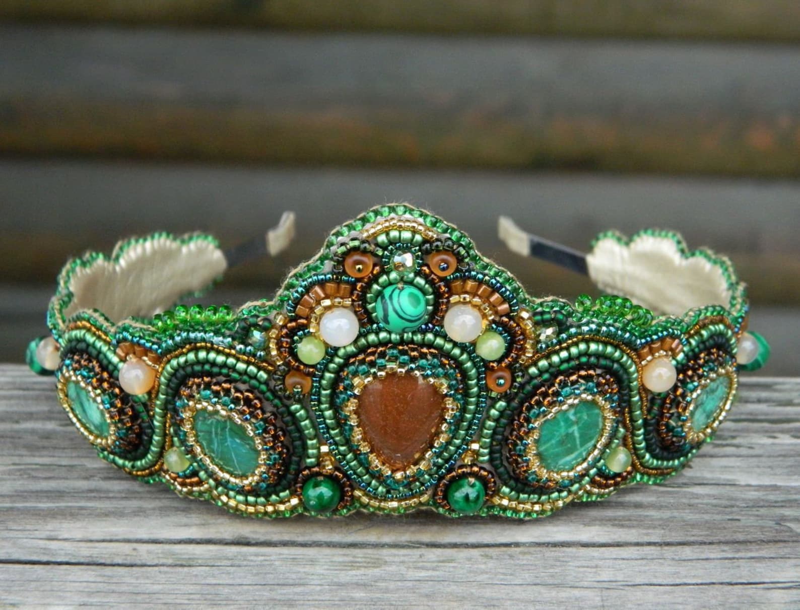 Emerald Tiara Kokoshnik Bead Embroidered Jewelry Beaded Etsy