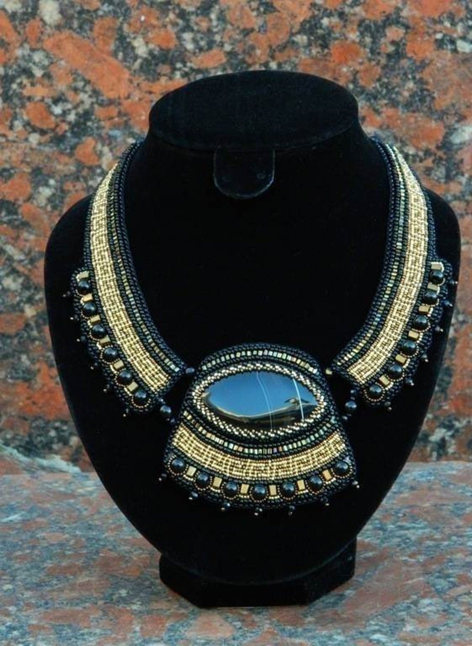 Egyptian collar necklace Black gold statement necklace Etsy