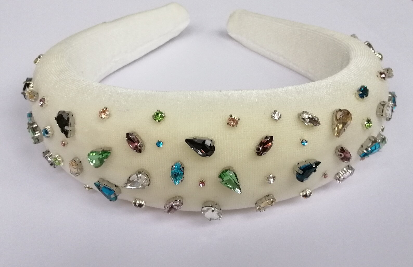 Jewelled headband Cream velvet padded headband Diadem Etsy