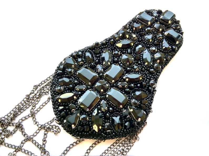 3 in 1 Black rhinestone epaulette with brooch Shoulder tassel chain Epaulettes beaded embroidered Shoulder jewelry Handmade crystal brooch imagen 5