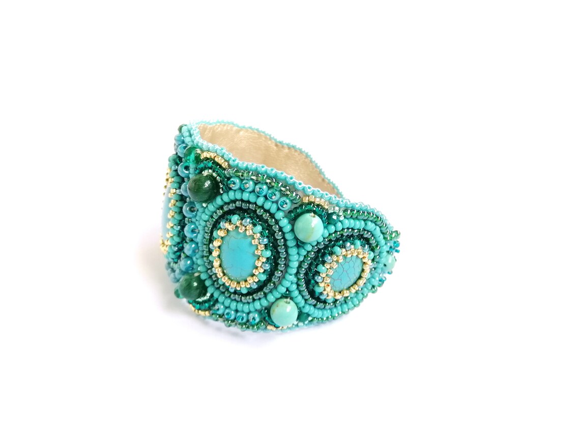Bead embroidery bracelet Turquoise cuff bracelets for women Etsy