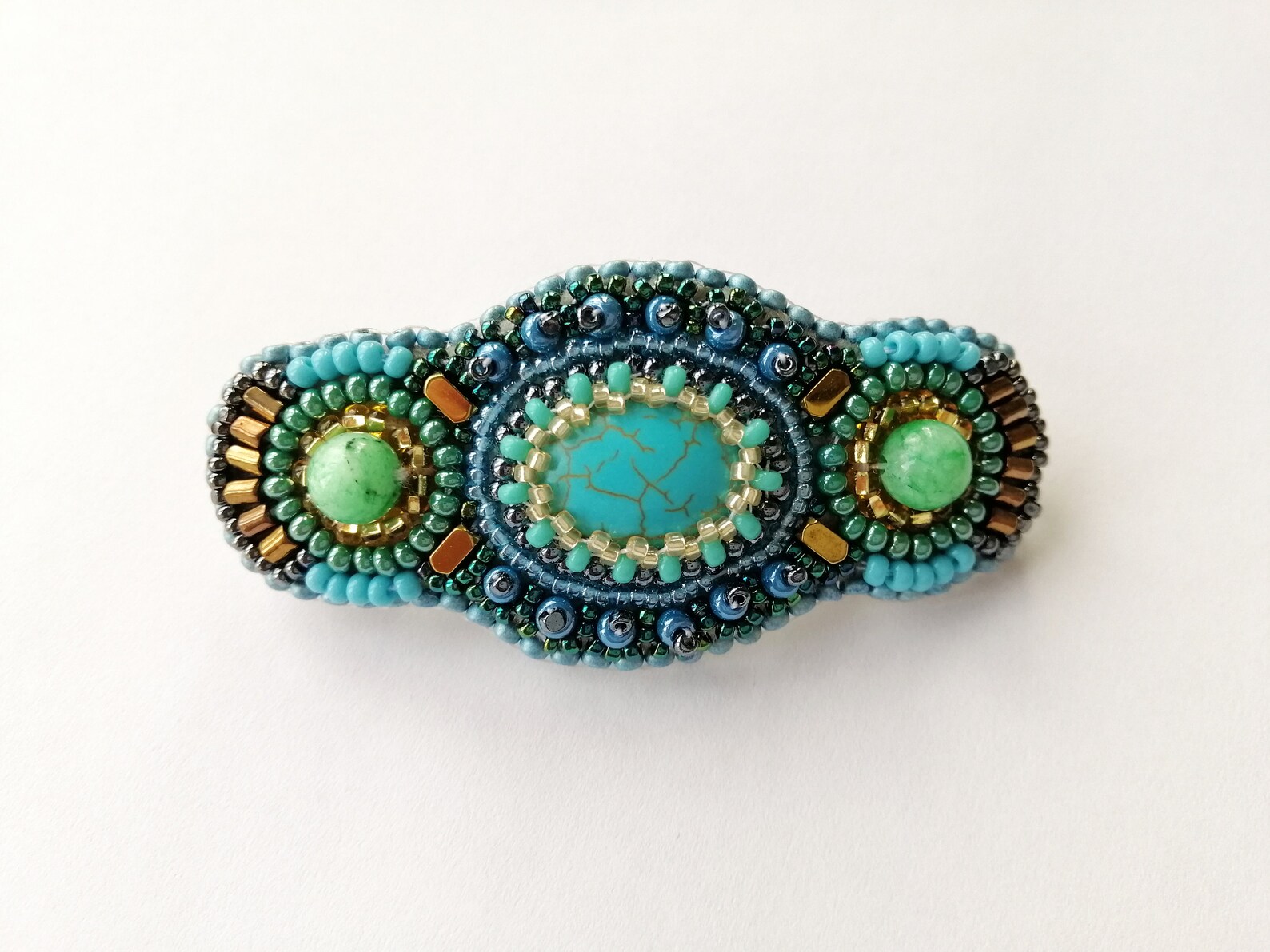 Small Turquoise Barrette Teal Beaded Hair Clip for Women Etsy