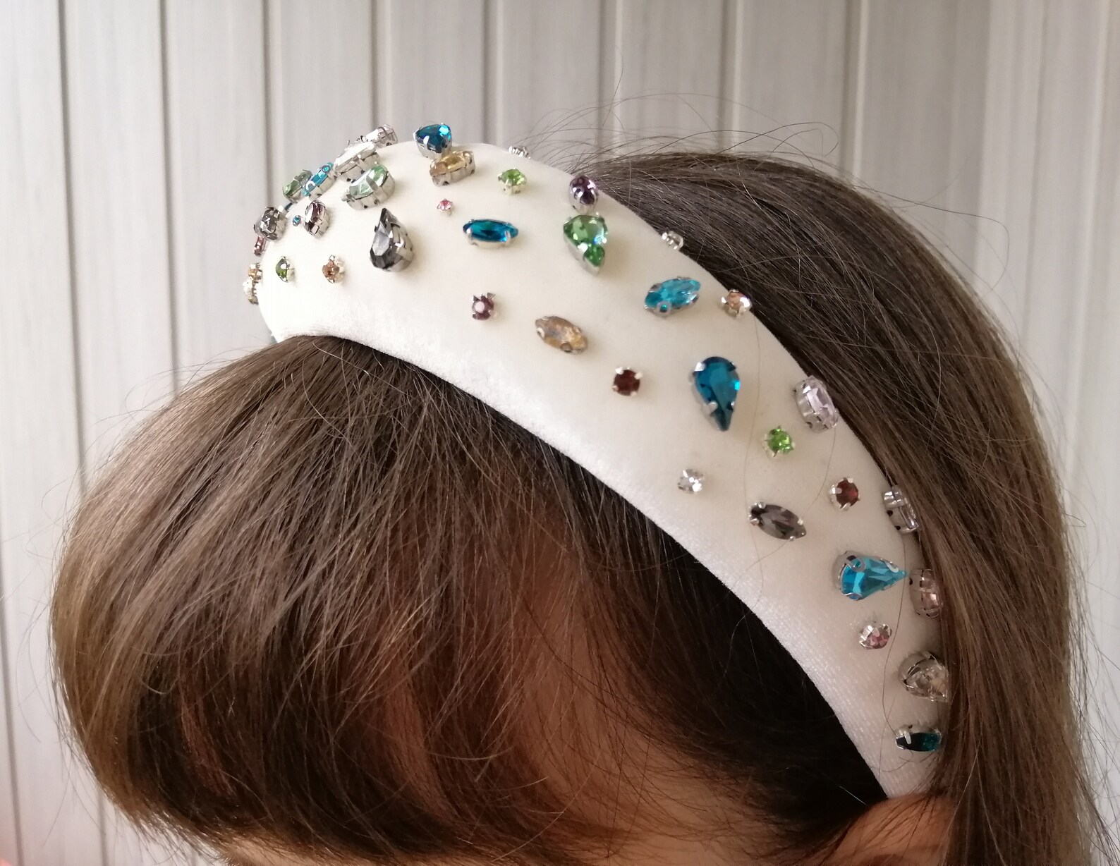 Jewelled headband Cream velvet padded headband Diadem Etsy