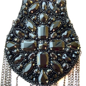 3 in 1 Black rhinestone epaulette with brooch Shoulder tassel chain Epaulettes beaded embroidered Shoulder jewelry Handmade crystal brooch imagen 9