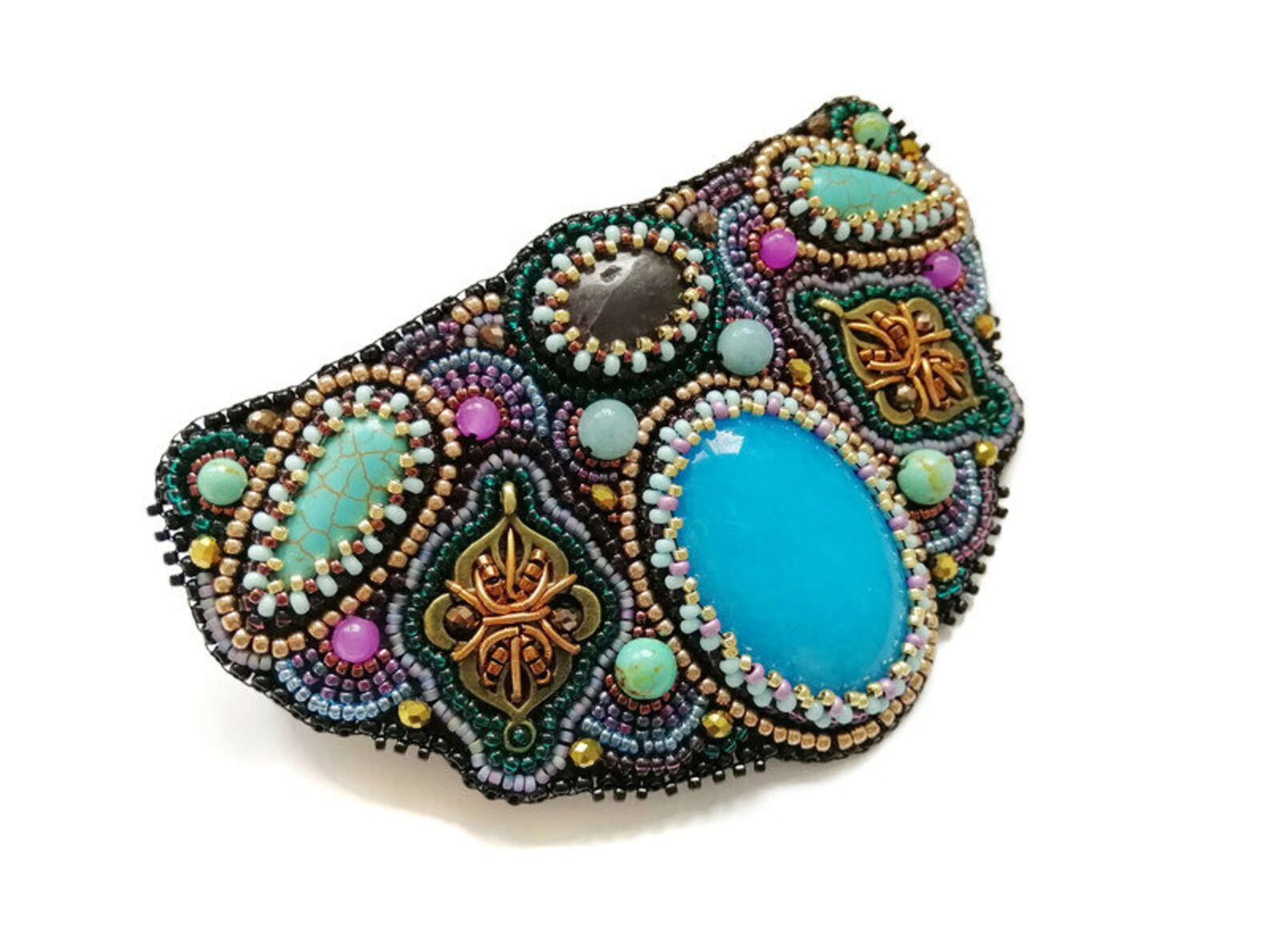 Beaded barrettes for women Large gemstone hair clip Bead Etsy