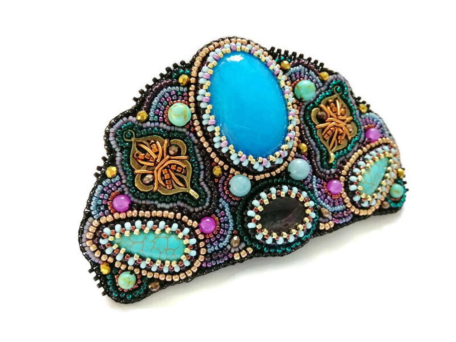 Beaded barrettes for women Large gemstone hair clip Bead Etsy