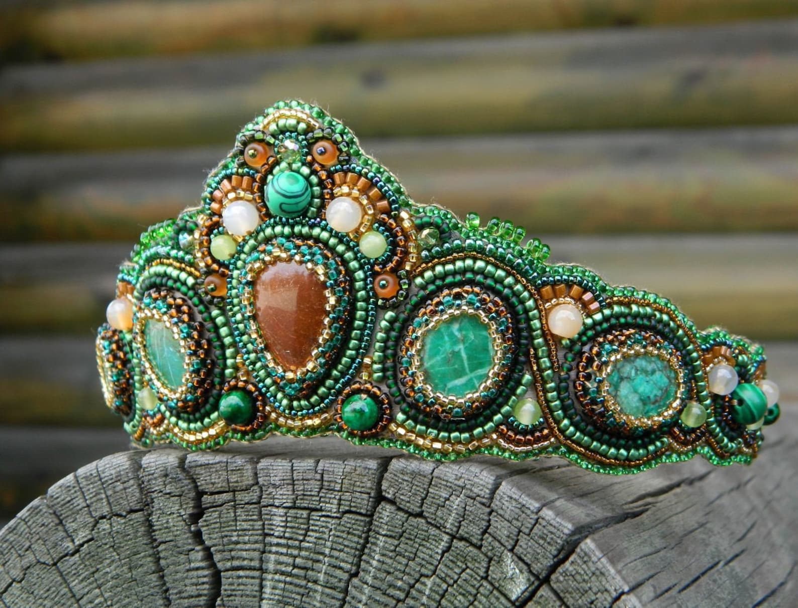 Emerald Tiara Kokoshnik Bead Embroidered Jewelry Beaded Etsy