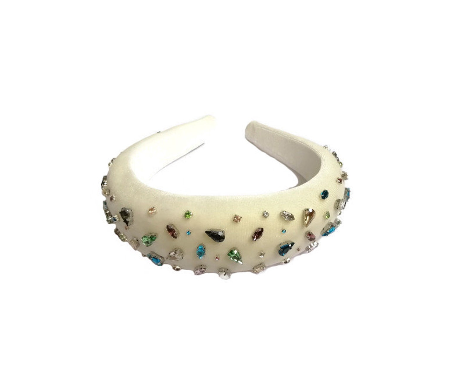 Jewelled headband Cream velvet padded headband Diadem Etsy