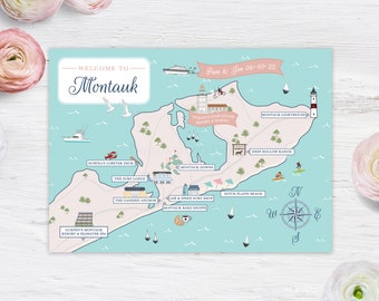 DIGITAL PRINTABLE Montauk NY Map Save the Date | Postcard | Welcome Card | Customized