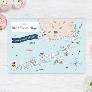 DIGITAL PRINTABLE Florida Keys FL Map Save the Date | Postcard | Welcome Card | Customized