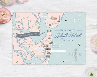 DIGITAL PRINTABLE Jekyll Island GA Map Save the Date | Postcard | Welcome Card | Customized