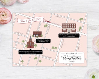 DIGITAL PRINTABLE Winchester VA Map Save the Date | Postcard | Welcome Card | Customized