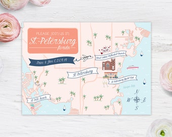 DIGITAL PRINTABLE St. Petersburg FL Map Save the Date | Postcard | Welcome Card | Customized