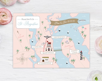 St. Augustine FL Map Save the Date | Postcard | Welcome Card | Customized