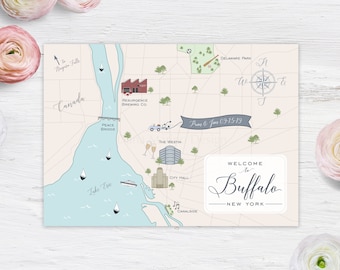 Buffalo NY Map Save the Date | Postcard | Welcome Card | Customized