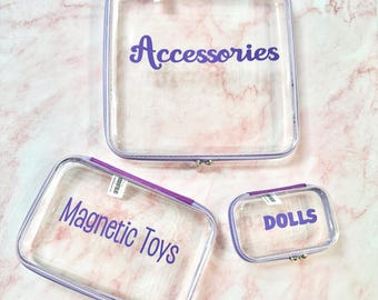 Personalized Clear Poshfolio Case – Lilac Zipper, Custom Text