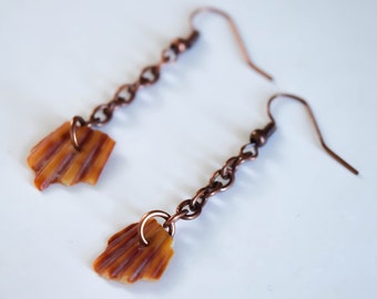 Seashell Earrings Dangle, Copper Dangle Earrings, Copper Earrings for Women, Beach Jewelry, Summer Jewelry Earring, Seashell Earrings Gold