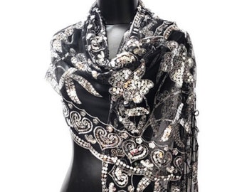 silver evening scarf