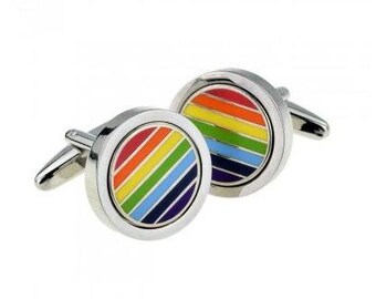 Pride On A Rainbow Swirl Men/'s Cufflinks Cuff Links Set
