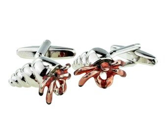 Silver Toned Etched Hermit Crab Cufflinks