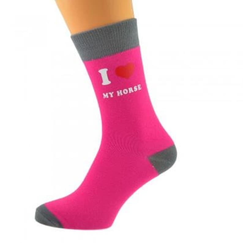 Hot Pink /& Grey Unisex Socks I Love My Horse