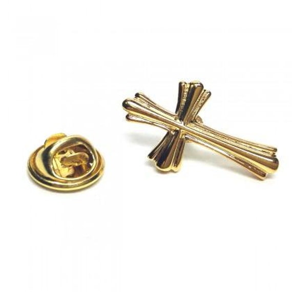 Ornate Gold plated Cross Lapel Tie Pin Badge a great gift Etsy