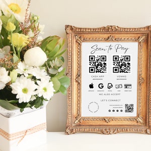 Carte Scan to Pay modifiable, modèle Canva personnalisable, signe de code QR, CashApp, signe PayPal pour les entreprises en ligne, paiement Venmo imprimable