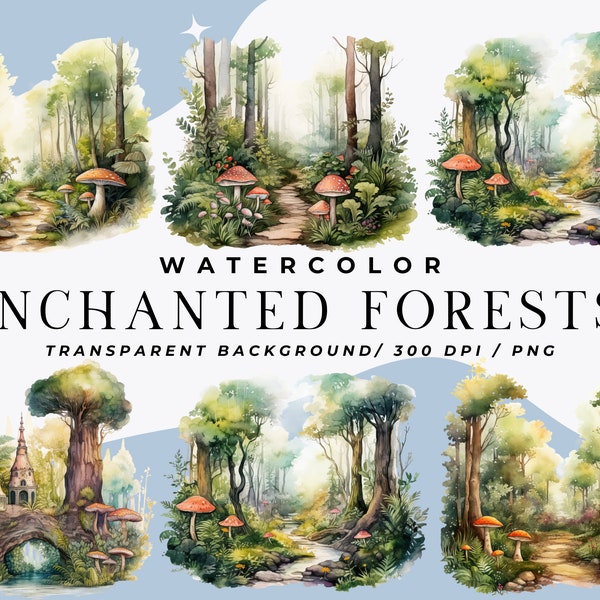 Watercolor Enchanted Forest Clipart | Fantasy Clip Art| Digital Download | Junk Journals | Magical Fantasy Forest Clip Art | Magical Fairy