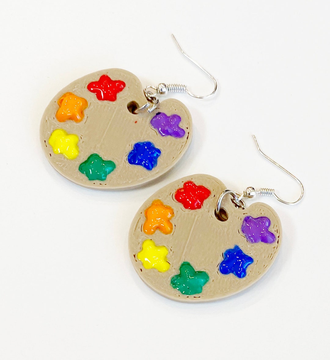 Rainbow Paint Palette Earrings Handmade Dangle Hooks Etsy