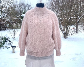 Rosewater Fluffy Soft Alpaca Pullover/ Lightweight Jumper/ Light Pink  Blush Alpaca Sweater/ Ready to Ship M/L