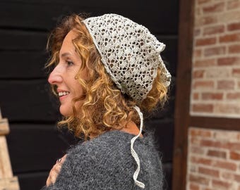 Crochet Bandana  Lace Crochet Linen Kerchief Summer Triangle Head Scarf