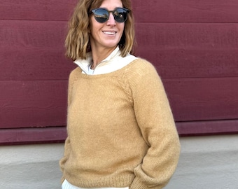 Light Mustard Beige Kid Mohair and Silk Pullover / Lightweight Mohair Sweater