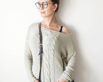 Light Pastel Green Handknit 100% Viscose Summer Pullover / Light Green Boho Sweater