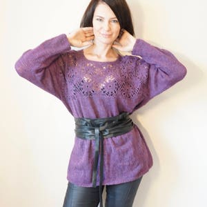 SALE!/Oversized Purple Handmade Pullover / Violet Loose Jumper/ Lightweight Hand Knit and Crochet  Sweater